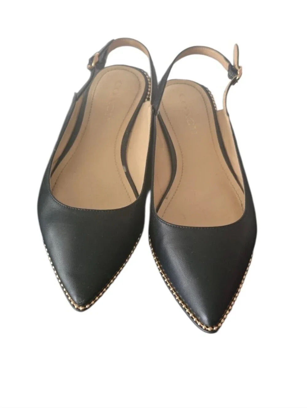 COACH Black Vae Leather Slingback Flats Skimmers Studded Size 8B - Picture 3 of 7